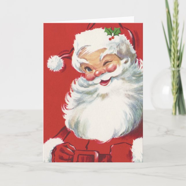 Cartes Pour Fêtes Annuelles Vintage Noël Père Noël, Jolly et Winking (Devant)