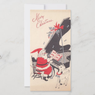 Cartes Pour Fêtes Annuelles Vintage Noël Père Noël Jouer Piano Pour Cerf
