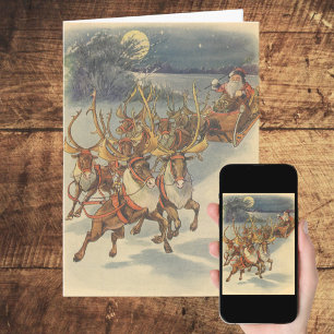 Cartes Pour Fêtes Annuelles Vintage Noël Père Noël Sleigh avec Reindeer