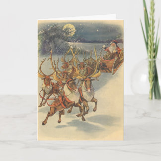 Cartes Pour Fêtes Annuelles Vintage Noël Père Noël Sleigh avec Reindeer