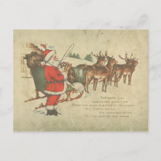 Cartes Pour Fêtes Annuelles Vintage Noël Père Noël Sleigh Reindeer