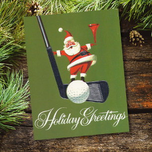 Cartes Pour Fêtes Annuelles Vintage Noël Père Noël Sur Golf Club