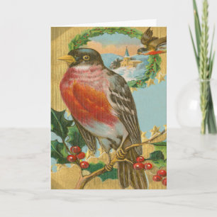 Cartes Pour Fêtes Annuelles Vintage Noël Robin Holiday Holly Berries