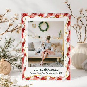 Cartes Pour Fêtes Annuelles Vintage Noël Rouge En vichy Motif 1 Photo