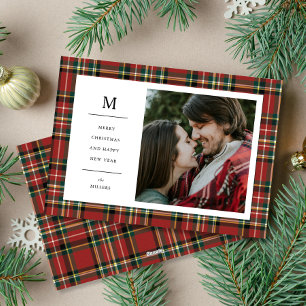 Cartes Pour Fêtes Annuelles Vintage Noël Rouge Plaid Monogramme Une photo
