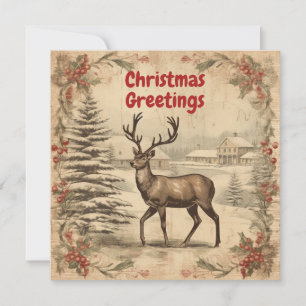 Cartes Pour Fêtes Annuelles Vintage Noël Salut Deer