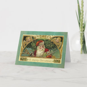Cartes Pour Fêtes Annuelles Vintage Noël Salutation Père Noël Angels