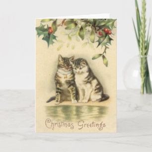Cartes Pour Fêtes Annuelles Vintage Noël Salutations Kitty Cats