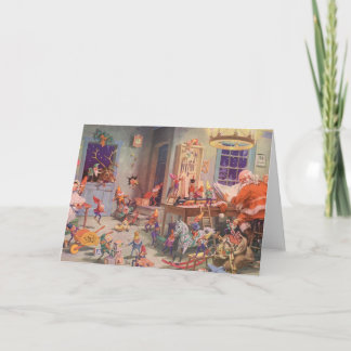 Cartes Pour Fêtes Annuelles Vintage Noël, Santa Claus avec Elves Atelier