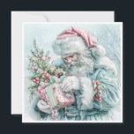 Cartes Pour Fêtes Annuelles Vintage Noël Santa Claus Pastel<br><div class="desc">Élégant vintage pastel turquoise,  rose et bleu Père Noël. Personnalisé au dos avec votre message et votre nom. Contactez-moi pour obtenir de l'aide sur votre personnalisation ou pour demander des produits Zazzle correspondants ou coordonnés supplémentaires.</div>