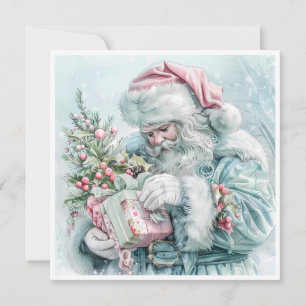 Cartes Pour Fêtes Annuelles Vintage Noël Santa Claus Pastel
