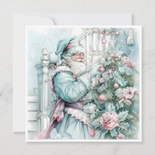 Cartes Pour Fêtes Annuelles Vintage Noël Santa Claus Pastel Tree