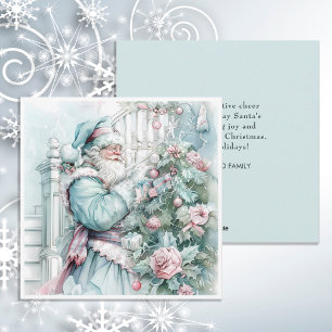 Cartes Pour Fêtes Annuelles Vintage Noël Santa Claus Pastel Tree