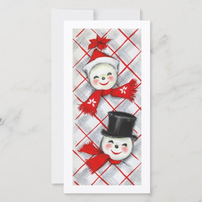 Cartes Pour Fêtes Annuelles Vintage Noël Snowman Couple (Devant)
