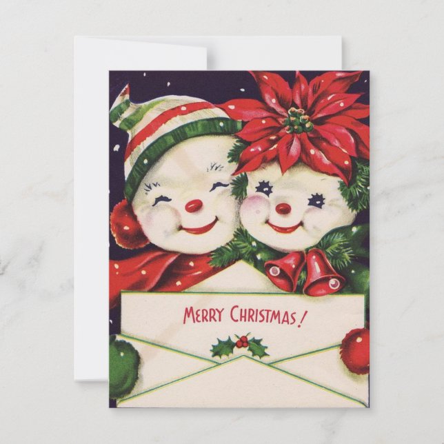 Cartes Pour Fêtes Annuelles Vintage Noël Snowman Couple (Devant)