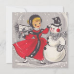Cartes Pour Fêtes Annuelles Vintage Noël Snowman Danser Avec Fille<br><div class="desc">Joli Retro Vintage Noël Snowman Dansant Avec Carte Fille De Vacances.</div>