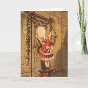 Cartes Pour Fêtes Annuelles Vintage Noël Victorian Girl Hanging a Garland