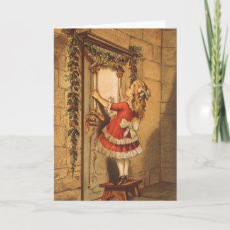 Cartes Pour Fêtes Annuelles Vintage Noël Victorian Girl Hanging a Garland