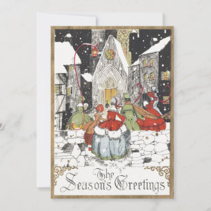 Cartes Pour Fêtes Annuelles Vintage Noël Victorien Les gens vont à l'église