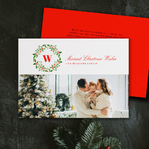 Cartes Pour Fêtes Annuelles Vintage Noël Wreath Monogramme Paysage