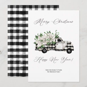 Cartes Pour Fêtes Annuelles Vintage noir et blanc Camion Poinsettia Noël