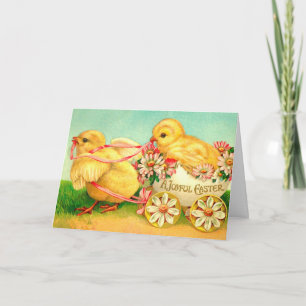 Cartes Pour Fêtes Annuelles Vintage Oeuf de Pâques Porte-poussins Fleurs flora