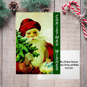 Cartes Pour Fêtes Annuelles Vintage Old Classic Père Noël avec sapin de Noël
