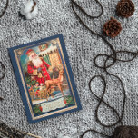 Cartes Pour Fêtes Annuelles Vintage Old Fashioned Christmas Blue Santa Claus<br><div class="desc">This Vintage Old Fashioned Themed Retro Christmas Winter Santa Claus with Reindeer outside th house Holiday Postcard with old typing lettering "Christmas Greetings" will be perfect for your gift ideas this holiday greeting season. On back side you can customize wishes with your own and sign with your name. You can...</div>