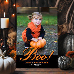 Cartes Pour Fêtes Annuelles Vintage Orange Script Boo ! Photo Halloween
