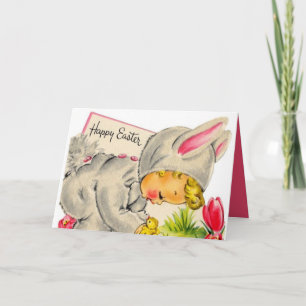 Cartes Pour Fêtes Annuelles Vintage Pâques Bunny kid Holiday ajouter un messag
