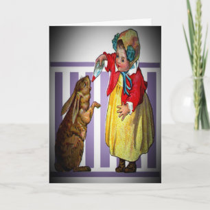 Cartes Pour Fêtes Annuelles Vintage Pâques : nourrir un lapin, ZSSG
