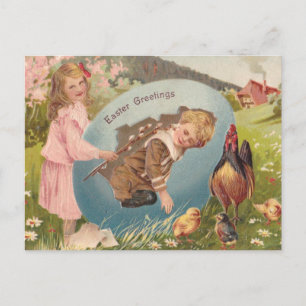 Cartes Pour Fêtes Annuelles Vintage Pâques Victorienne fille et garçon