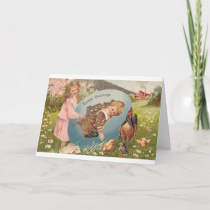 Cartes Pour Fêtes Annuelles Vintage Pâques Victorienne fille et garçon