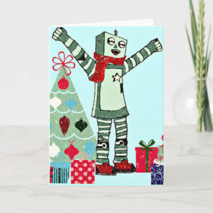 Cartes Pour Fêtes Annuelles Vintage Pastel Holiday Robot Boy, Tree, & Venin