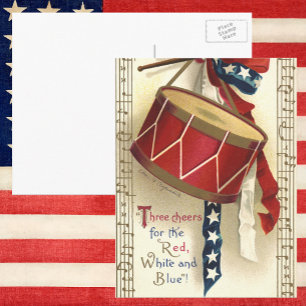 Cartes Pour Fêtes Annuelles Vintage patriotique, tambours avec notes de musiqu