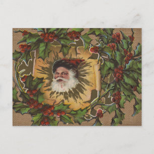 Cartes Pour Fêtes Annuelles Vintage Père Noël Antique Holly Christmas