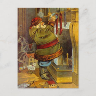 Cartes Pour Fêtes Annuelles Vintage Père Noël boisé rustique jardinage bas