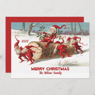 Cartes Pour Fêtes Annuelles Vintage Père Noël Elves Custom Joyeux Noël