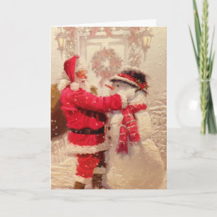Cartes Pour Fêtes Annuelles Vintage Père Noël et Snowman