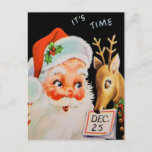 Cartes Pour Fêtes Annuelles Vintage Père Noël Et Son Renne<br><div class="desc">Vintage Père Noël et son renne mignon tenant un panneau du 25 décembre.</div>