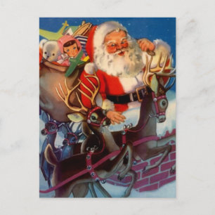 Cartes Pour Fêtes Annuelles Vintage Père Noël & jouets de traîneau à rennes ch