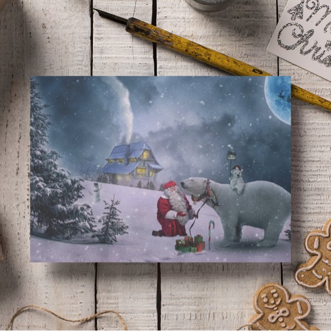 Cartes Pour Fêtes Annuelles Vintage Père Noël Polar Bear Scene Noël (Créateur téléchargé)