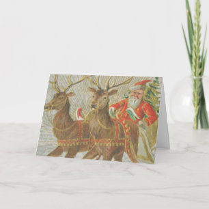 Cartes Pour Fêtes Annuelles Vintage Père Noël Sleigh