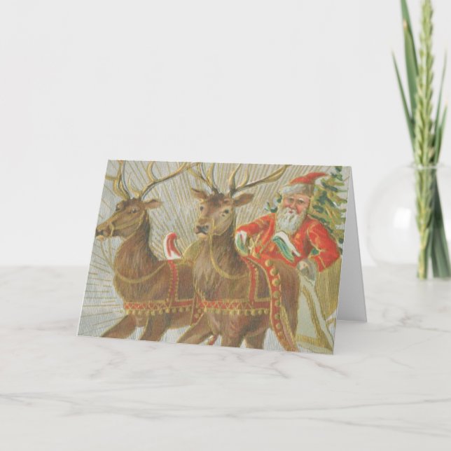 Cartes Pour Fêtes Annuelles Vintage Père Noël Sleigh (Devant)