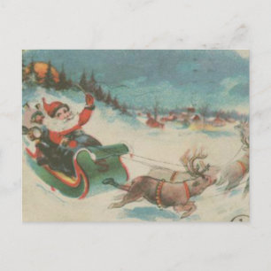 Cartes Pour Fêtes Annuelles Vintage Père Noël Sleigh et Reindeer