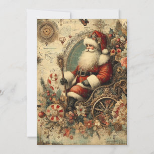 Cartes Pour Fêtes Annuelles Vintage Père Noël Sleigh Joyeux Noël