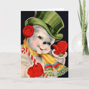 Cartes Pour Fêtes Annuelles Vintage Père Noël Snowman