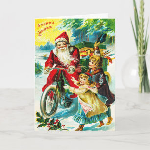 Cartes Pour Fêtes Annuelles Vintage Père Noël Vélos & Enfants Joyeux Noël