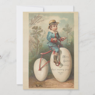 Cartes Pour Fêtes Annuelles Vintage petit oeuf garçon vélo bénédiction de pâqu