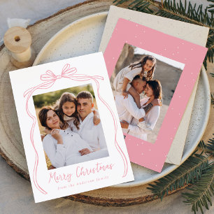 Cartes Pour Fêtes Annuelles Vintage Pink Bow Joyeux Noël 2 Photo
